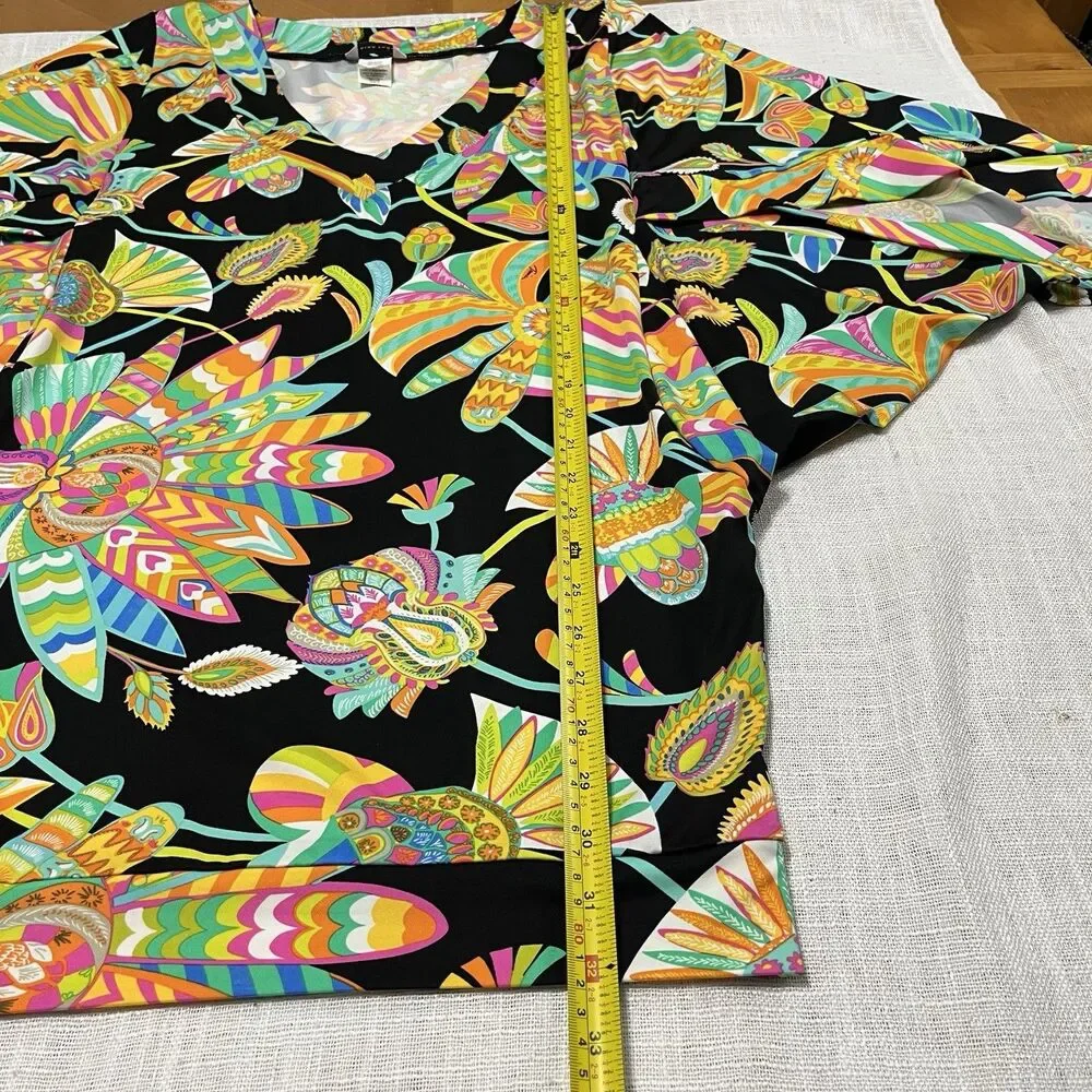 Trina Turk V-Neck Tahitian Floral Beach Swim Jersey Cover Up Tunic Dress Size S